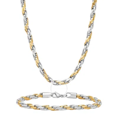 Robert Alton Stainless Steel Singapore Link With Yellow Finish Men's Jewelry Set