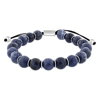 Robert Alton Stainless Steel Sodalite Bead Bolo Bracelet In Blue
