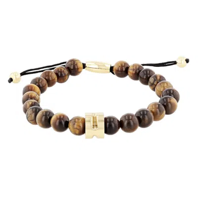 Robert Alton Stainless Steel Tiger Eye Bead Bolo Bracelet In Gold Tone