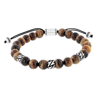 Robert Alton Stainless Steel Tiger Eye Bead Bolo Bracelet In Yellow