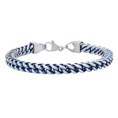 Robert Alton Stainless Steel White And Blue Men's Franco Chain In Two Tone
