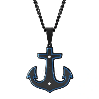 Robert Alton Stainless Steel With Black & Blue Finish Anchor Pendant