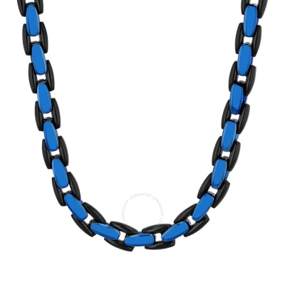 Robert Alton Stainless Steel With Black & Blue Finish Curb Link Chain In Two-tone
