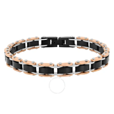 Robert Alton Stainless Steel With Black & Rose Finish Mens Bracelet In Tri-color