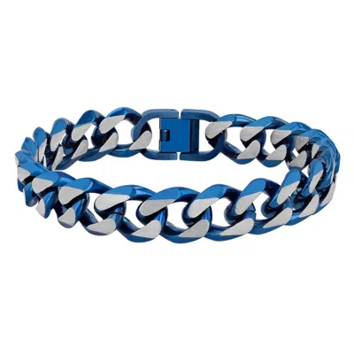 Robert Alton Stainless Steel With Blue Finish Curb Link Bracelet In Two Tone