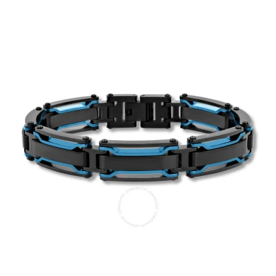 Robert Alton Stainless Steel With Blue Finish Mens Link Bracelet In Two-tone