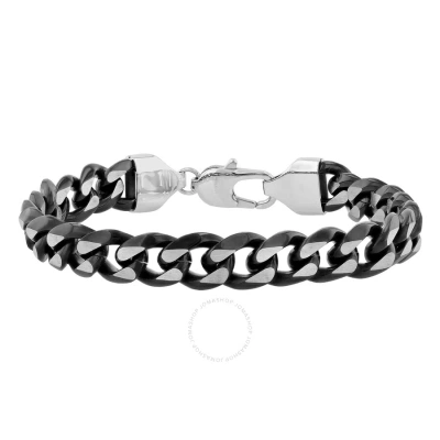 Robert Alton Stainless Steel With White & Black Finish Beveled Curb Bracelet In Two-tone
