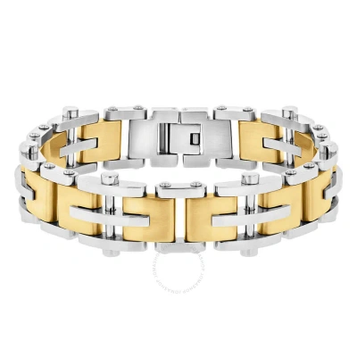 Robert Alton Stainless Steel With Yellow Finish Dash Mens Link Bracelet In Two-tone