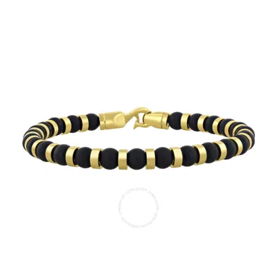 Robert Alton Stainless Steel With Yellow Finish Onyx Bead Bracelet In Multi