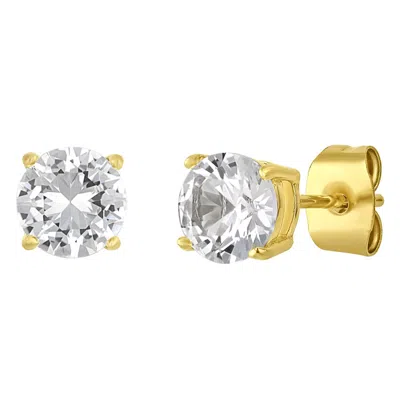 Robert Alton Stainless Steel With Yellow Finish Round Created White Sapphire Stud Earrings In Gold Tone