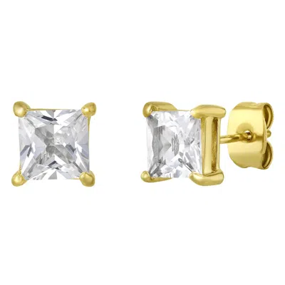 Robert Alton Stainless Steel With Yellow Finish Square Created White Sapphire Stud Earrings In Gold Tone
