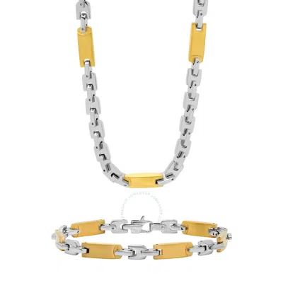 Robert Alton Two-tone Stainless Steel Link Bracelet With Yellow Finish