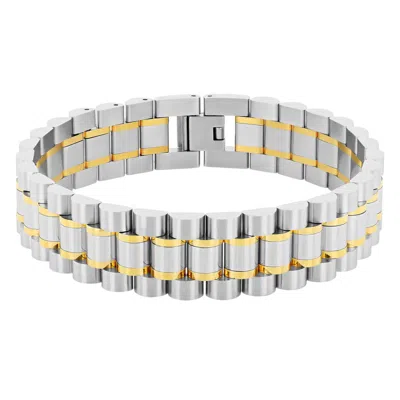 Robert Alton Watch Link Men's Stainless Steel Bracelet With Yellow Finish In Two Tone