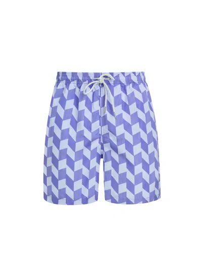 Robert & Son Beachwear Ltd Blue Zigzag Men's Swim Shorts