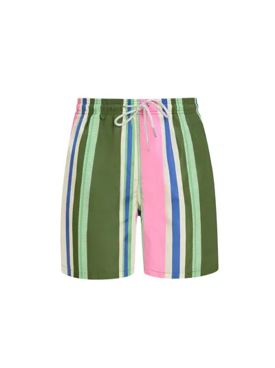 Robert & Son Beachwear Ltd Green & Pink Stripe Men's Swim Shorts
