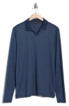 Robert Barakett Adison Long Sleeve Johnny Collar Polo In Blue
