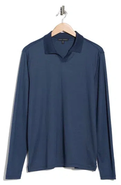 Robert Barakett Adison Long Sleeve Johnny Collar Polo In Blue