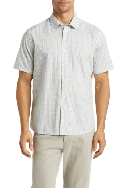Robert Barakett Bass Stripe Short Sleeve Button-up Shirt In Light Olive