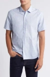 Robert Barakett Blossom Print Short Sleeve Cotton Button-up Shirt In Blue