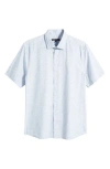 Robert Barakett Blossom Print Short Sleeve Cotton Button-up Shirt In Blue