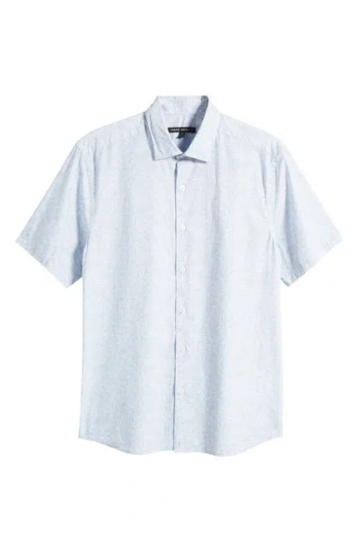 Robert Barakett Blossom Print Short Sleeve Cotton Button-up Shirt In Blue