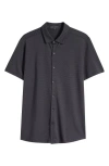 Robert Barakett Bonville Geo Jacquard Short Sleeve Cotton & Modal Knit Button-up Shirt In Black