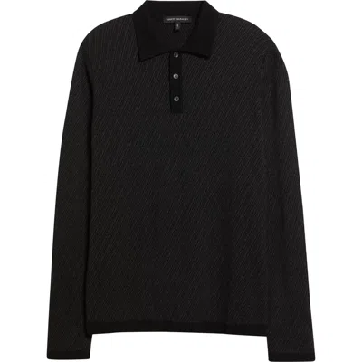 Robert Barakett Borja Cotton & Cashmere Long Sleeve Polo In Black