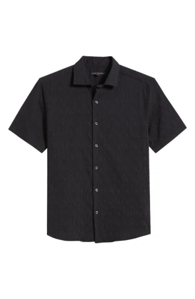 Robert Barakett Calyx Cotton Blend Jacquard Short Sleeve Button-up Shirt In Black