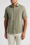 Robert Barakett Calyx Cotton Blend Jacquard Short Sleeve Button-up Shirt In Green