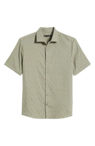 Robert Barakett Calyx Cotton Blend Jacquard Short Sleeve Button-up Shirt In Pastel Olive