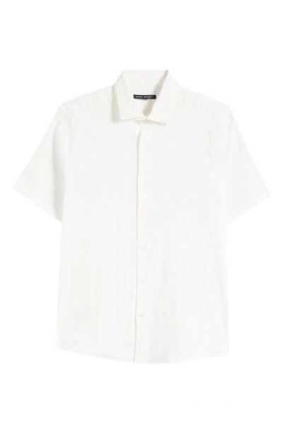 Robert Barakett Calyx Cotton Blend Jacquard Short Sleeve Button-up Shirt In White