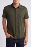Robert Barakett Campbell Knit Short Sleeve Button-up Shirt In Green