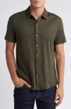 Robert Barakett Campbell Knit Short Sleeve Button-up Shirt In Olive