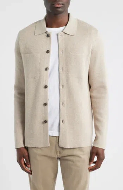 Robert Barakett Cantor Knit Cotton Button-up Overshirt In Neutral
