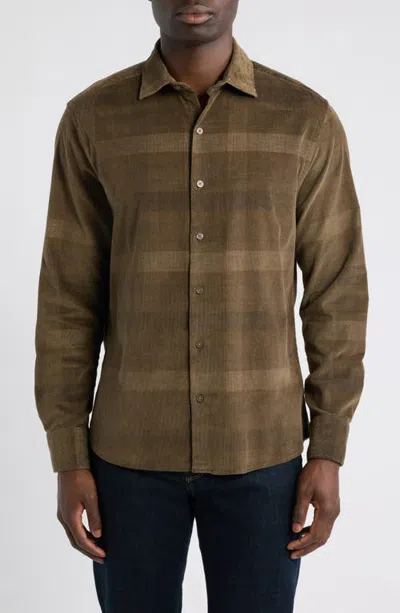 Robert Barakett Daban Long Sleeve Stretch Cotton Button Up Shirt In Brown