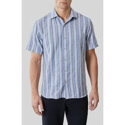 Robert Barakett Daiki Stripe Short Sleeve Button-up Shirt In Blue