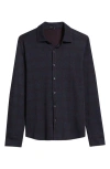 Robert Barakett Darlog Glen Plaid Knit Button-up Shirt In Blue