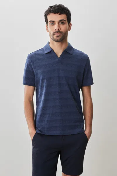 Robert Barakett Duval Short Sleeve Open Collar Polo In Navy