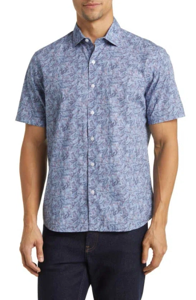 Robert Barakett Fern Leaf Print Short Sleeve Button-up Shirt In Blue