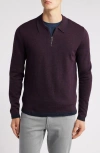 Robert Barakett Forthill Herringbone Half Zip Polo Sweater In Bordeaux
