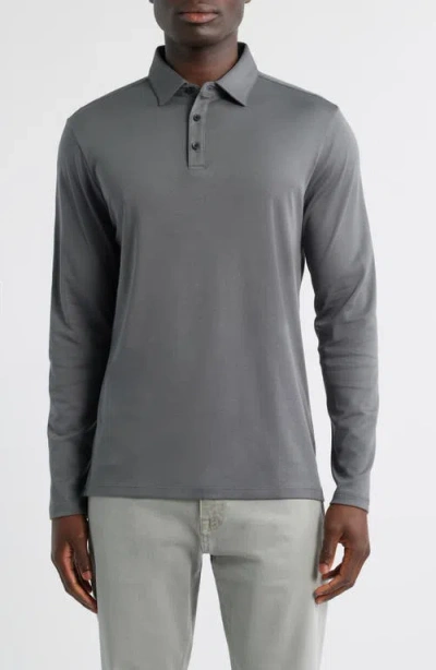 Robert Barakett Georgia Long Sleeve Pima Cotton Polo In Gray