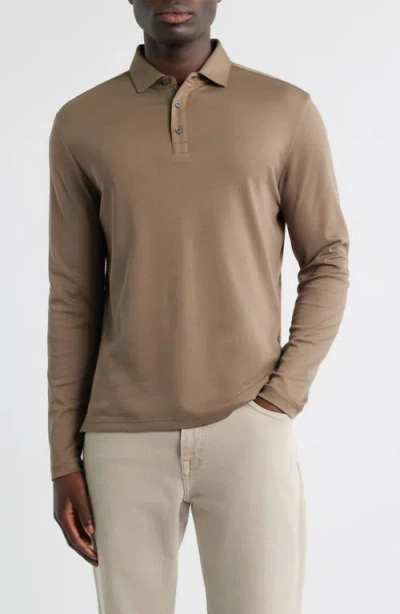 Robert Barakett Georgia Long Sleeve Pima Cotton Polo In Neutral