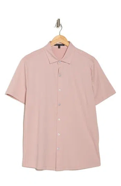 Robert Barakett Glensea Short Sleeve Button-up Knit Shirt In Pink