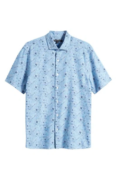 Robert Barakett Gomell Floral Short Sleeve Button-up Shirt In Blue