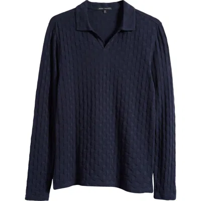 Robert Barakett Gotter Long Sleeve Johnny Collar Polo In Navy