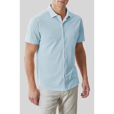 Robert Barakett Irving Short Sleeve Sleeve Knit Button-up Shirt In Blue