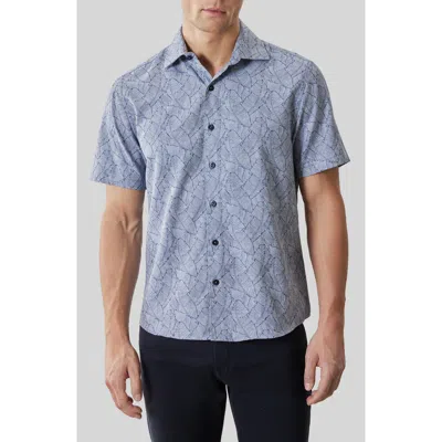 Robert Barakett Kazuki Leaf Print Short Sleeve Cotton Button-up Shirt In Blue