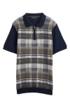 Robert Barakett Kenzo Plaid Short Sleeve Quarter Zip Sweater In Multi