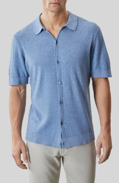 Robert Barakett Kestrel Short Sleeve Linen & Cotton Cardigan In Blue