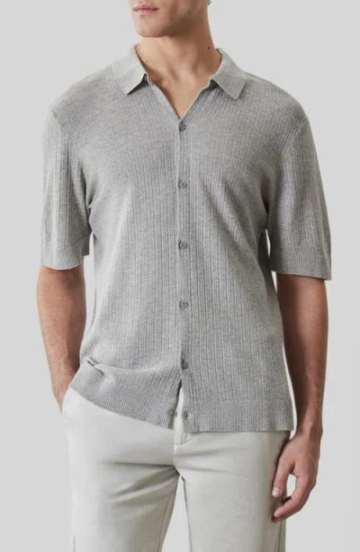 Robert Barakett Kestrel Short Sleeve Linen & Cotton Cardigan In Gray